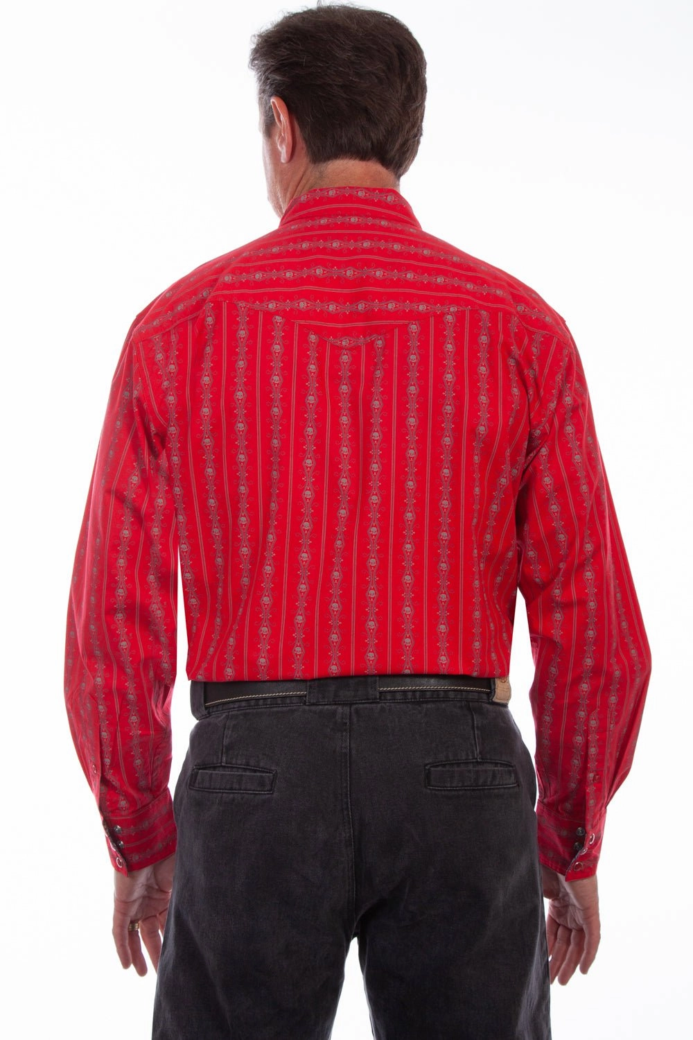 Scully Mens Skull Stripe Red 100% Cotton L/S Shirt Seamless construction Non Chafe Seams
