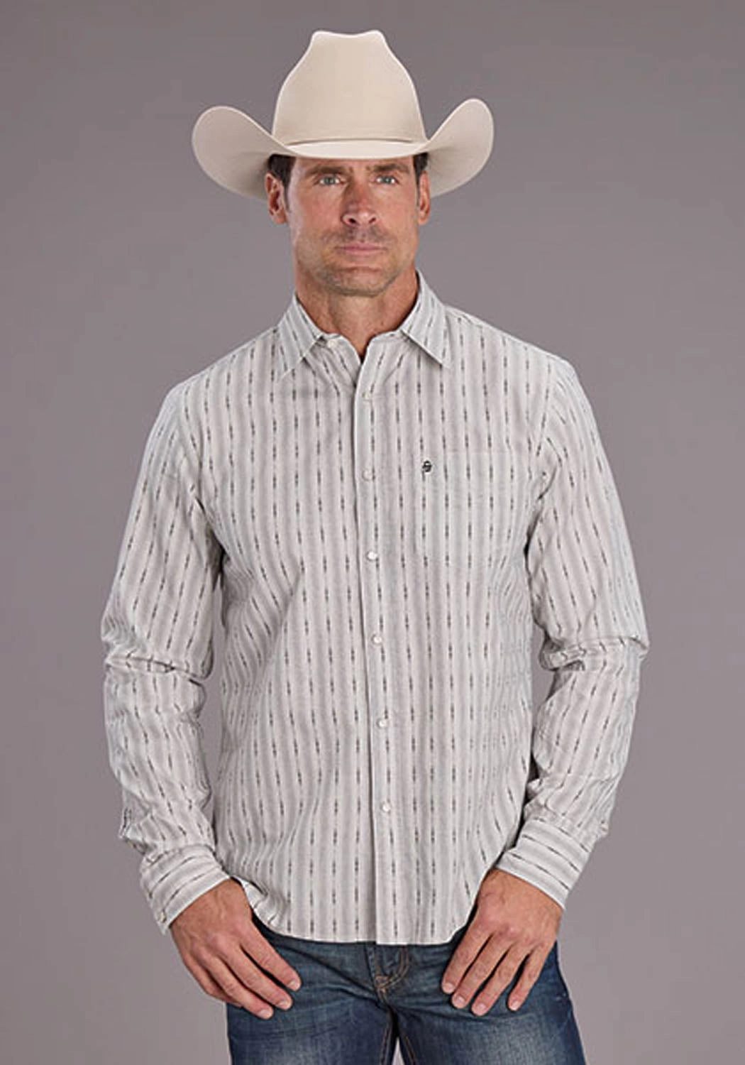 Urban Trend Trend-Driven Stetson Mens Dobby Stripe Black 100% Cotton L/S Shirt