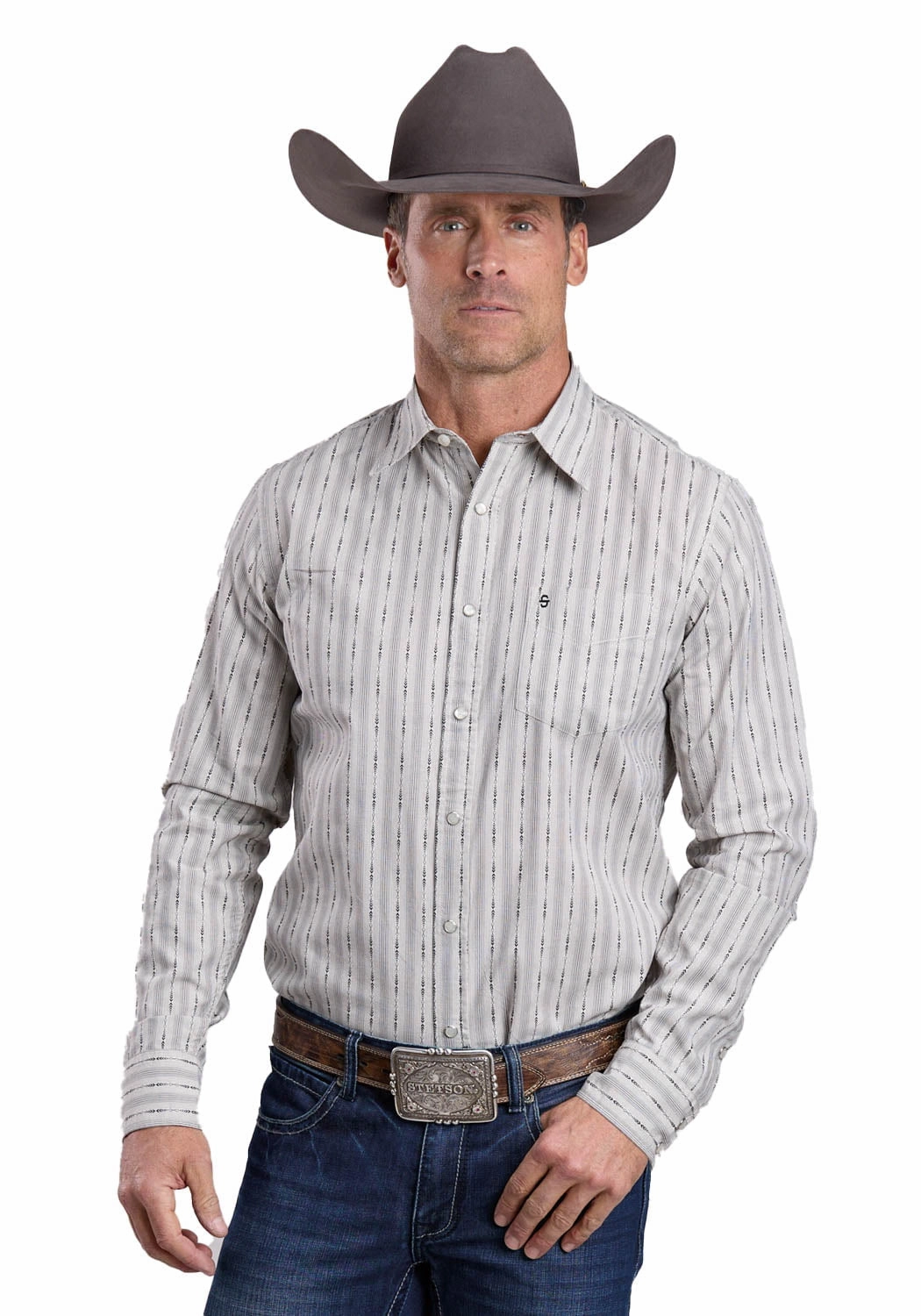 Stetson Mens Dobby Stripe Black 100% Cotton L/S Shirt Trendy Vibes