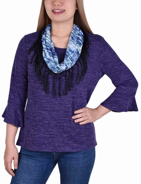 AntiSnag Surface Lightweight insulation 3/4 Sleeve Top With Detachable Fringed Scarf