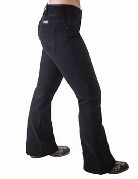 Artist Vibe Smooth No Hassle Fit Cowgirl Tuff Womens Bling Flare Black Cotton Blend Jeans