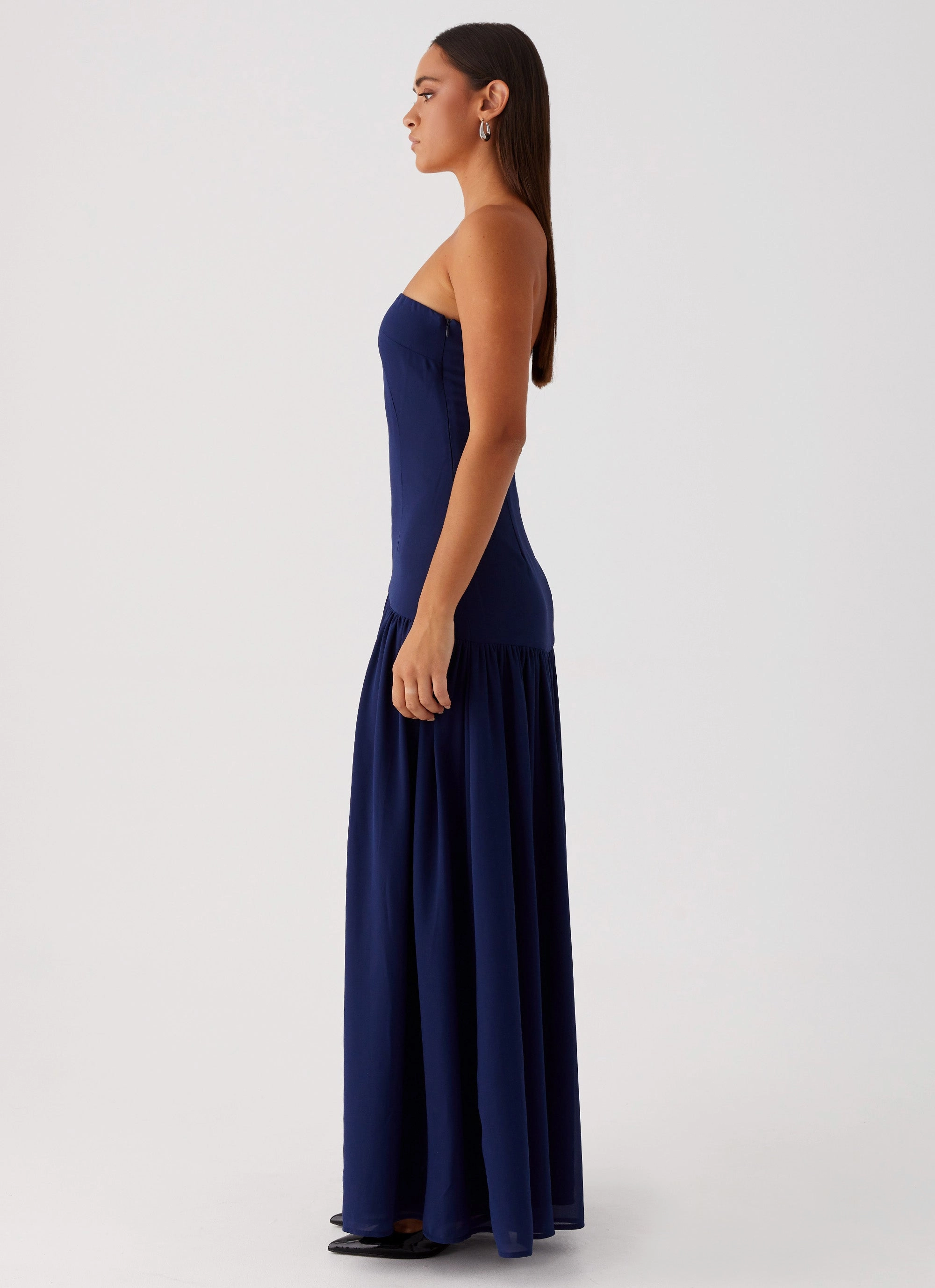 Crystal-Detail Eden Strapless Maxi Dress - Navy