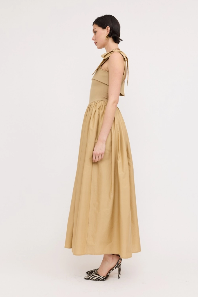 Water-Repellent-Finish Phoebe Upper Knit Maxi Dress in Khaki