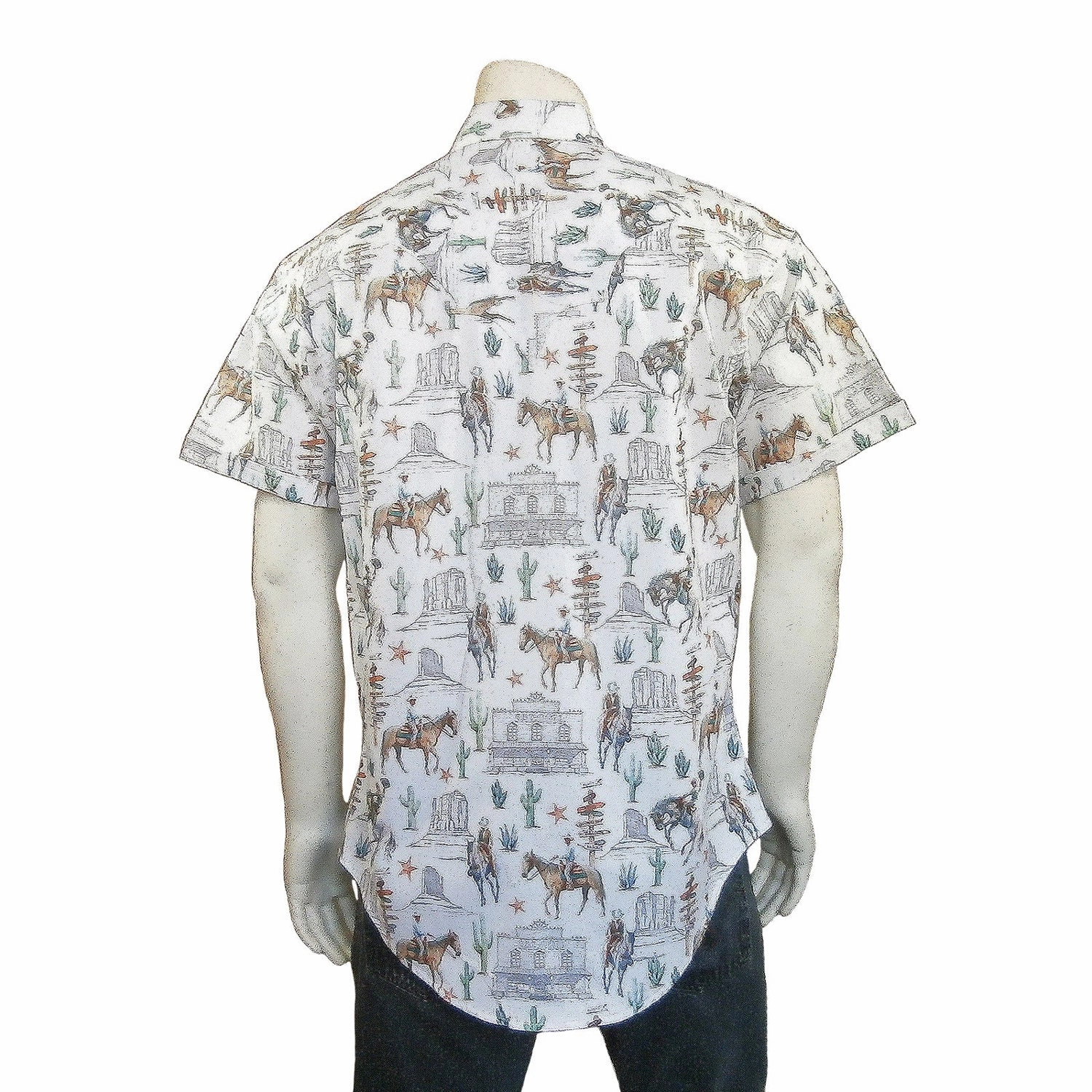 Rockmount Mens White 100% Cotton Cactus and Cowboys S/S Shirt vacation wear