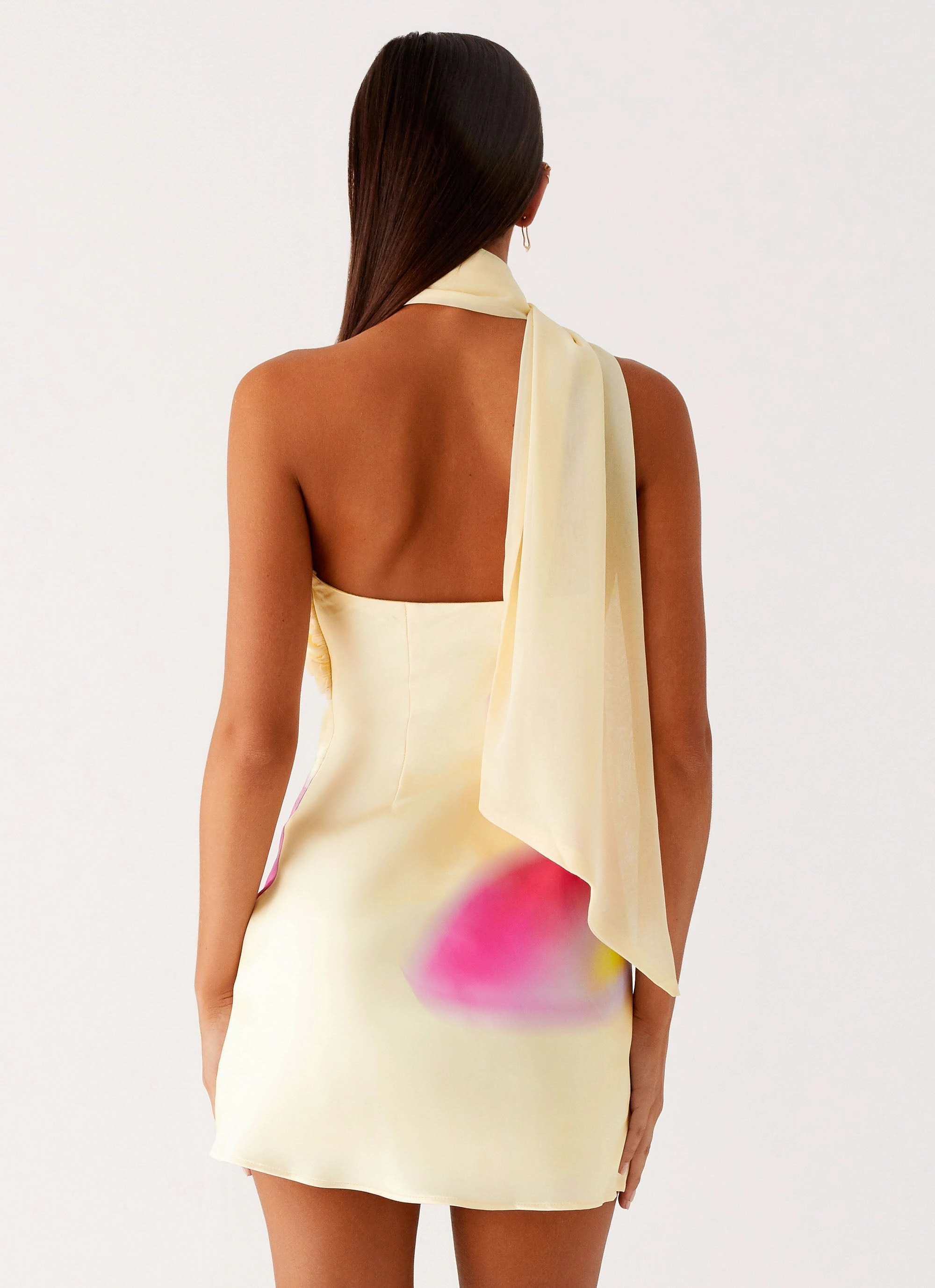 Isa Scarf Satin Mini Dress - Frangipani Yellow Travel-Essential