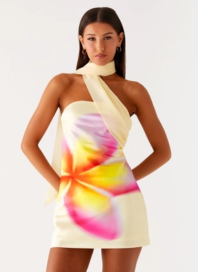Isa Scarf Satin Mini Dress - Frangipani Yellow Euro Touch
