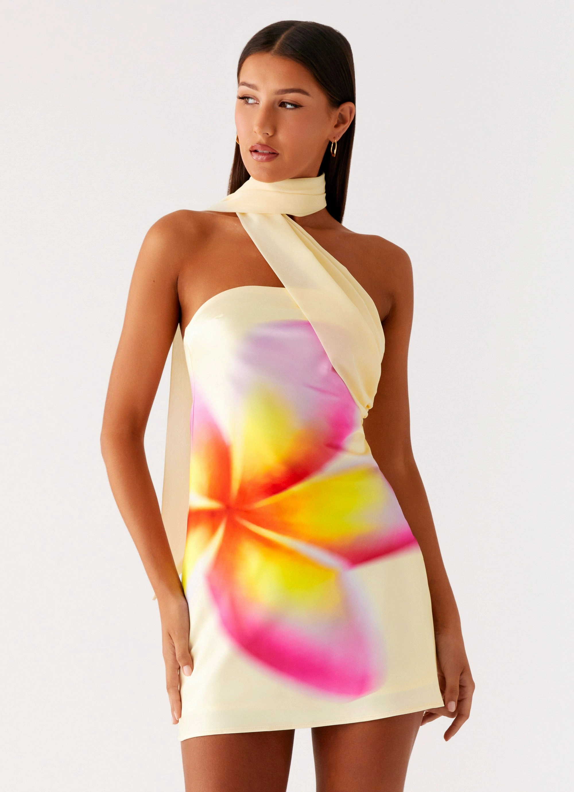 All-Occasion Wear Isa Scarf Satin Mini Dress - Frangipani Yellow