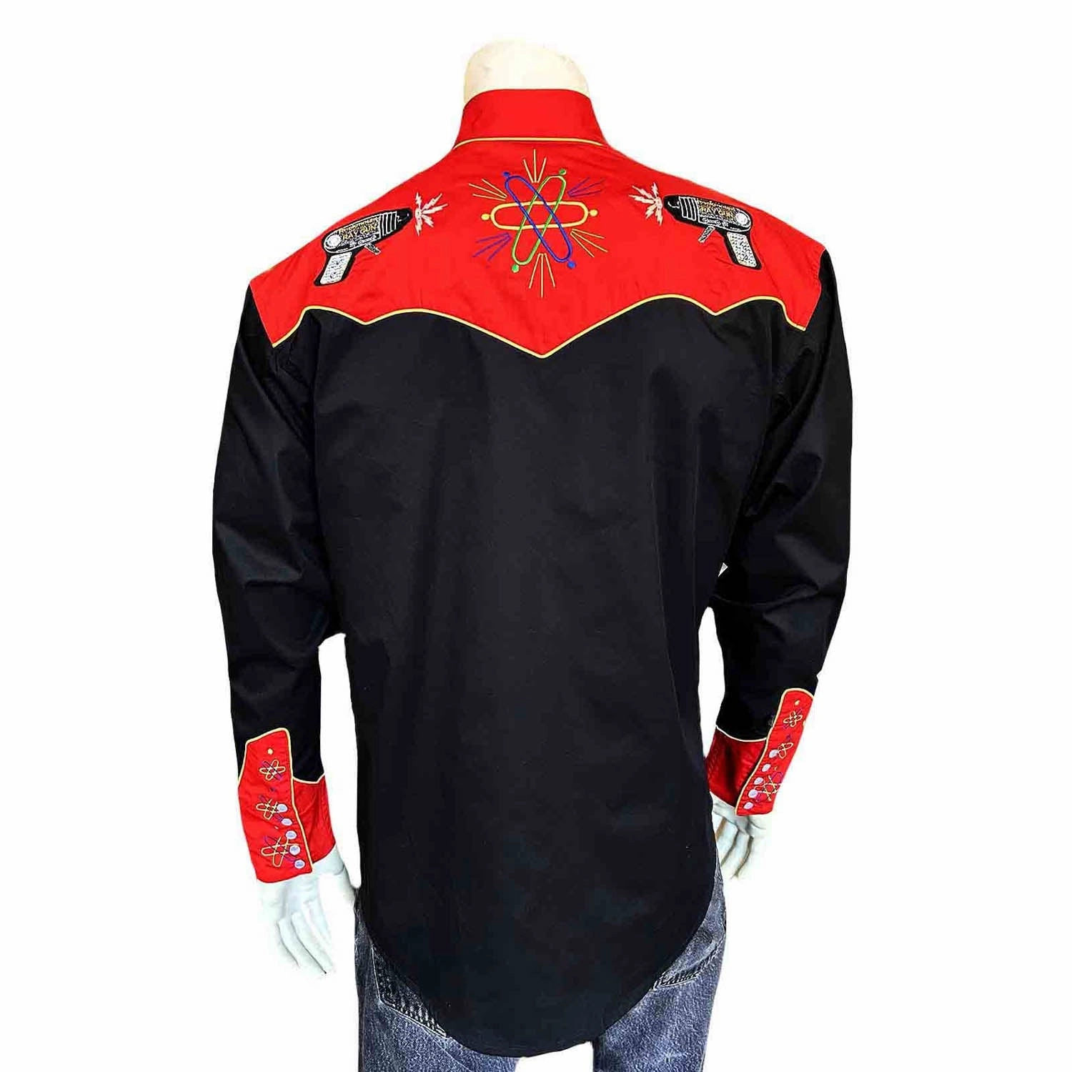 Rockmount Mens 2-Tone Atomic Cowboy Black/Red 100% Cotton L/S Shirt Easy Styling Workwear Style