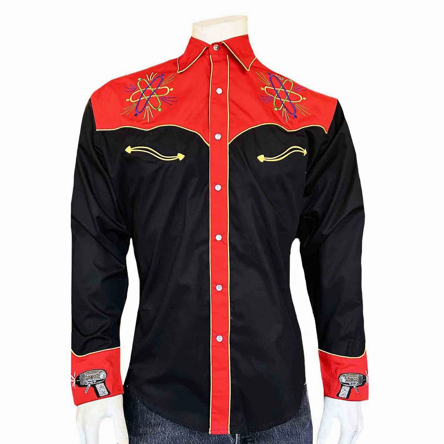 Rockmount Mens 2-Tone Atomic Cowboy Black/Red 100% Cotton L/S Shirt Eco Friendly Dye tailored look
