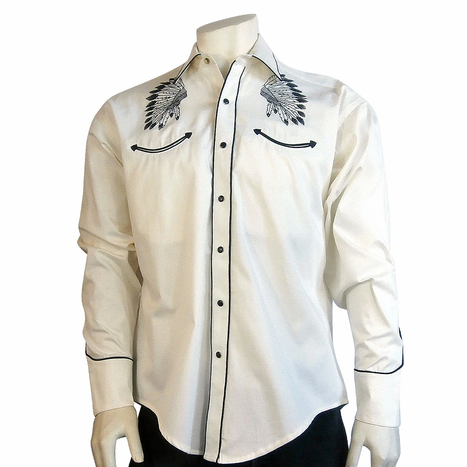 Trendsetter Choice Rockmount Mens Warbonnet Embroidery Ivory 100% Cotton L/S Shirt