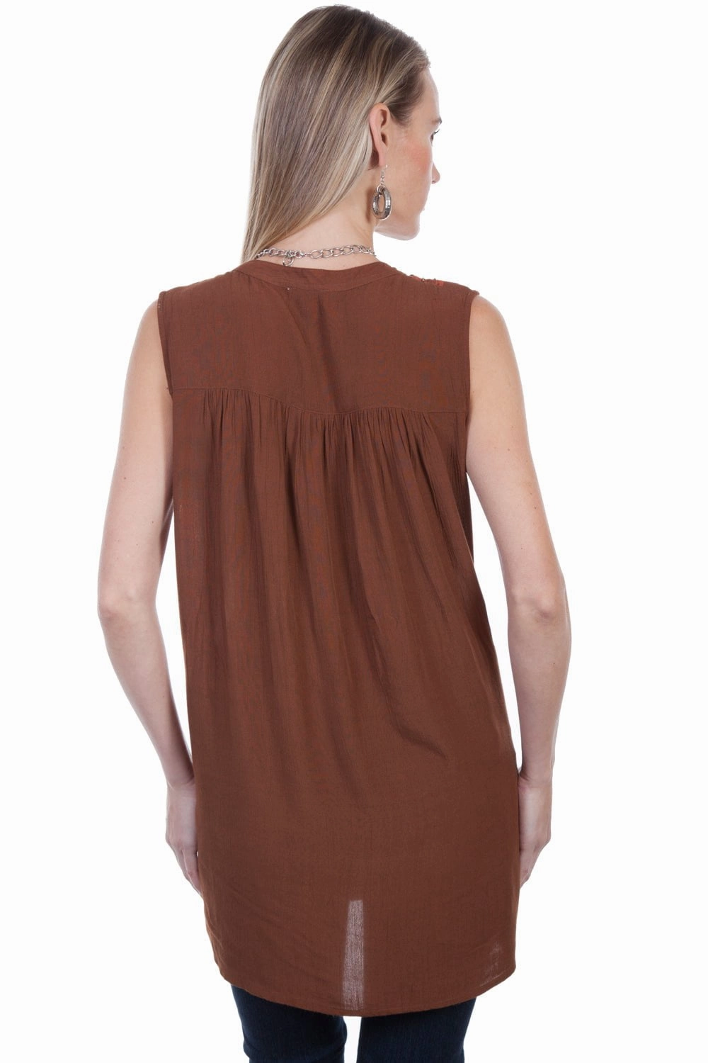 Cooling Mesh Lining Scully Womens Cinnamon Viscose Embroidered S/L Tunic