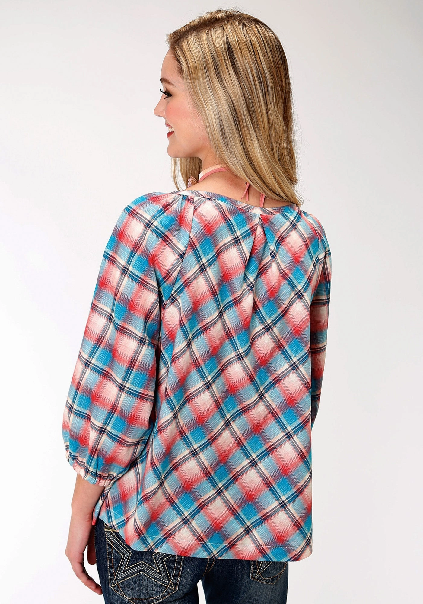 Unique Design Roper Plaid Womens Red 100% Cotton Desert Sunrise S/S Blouse
