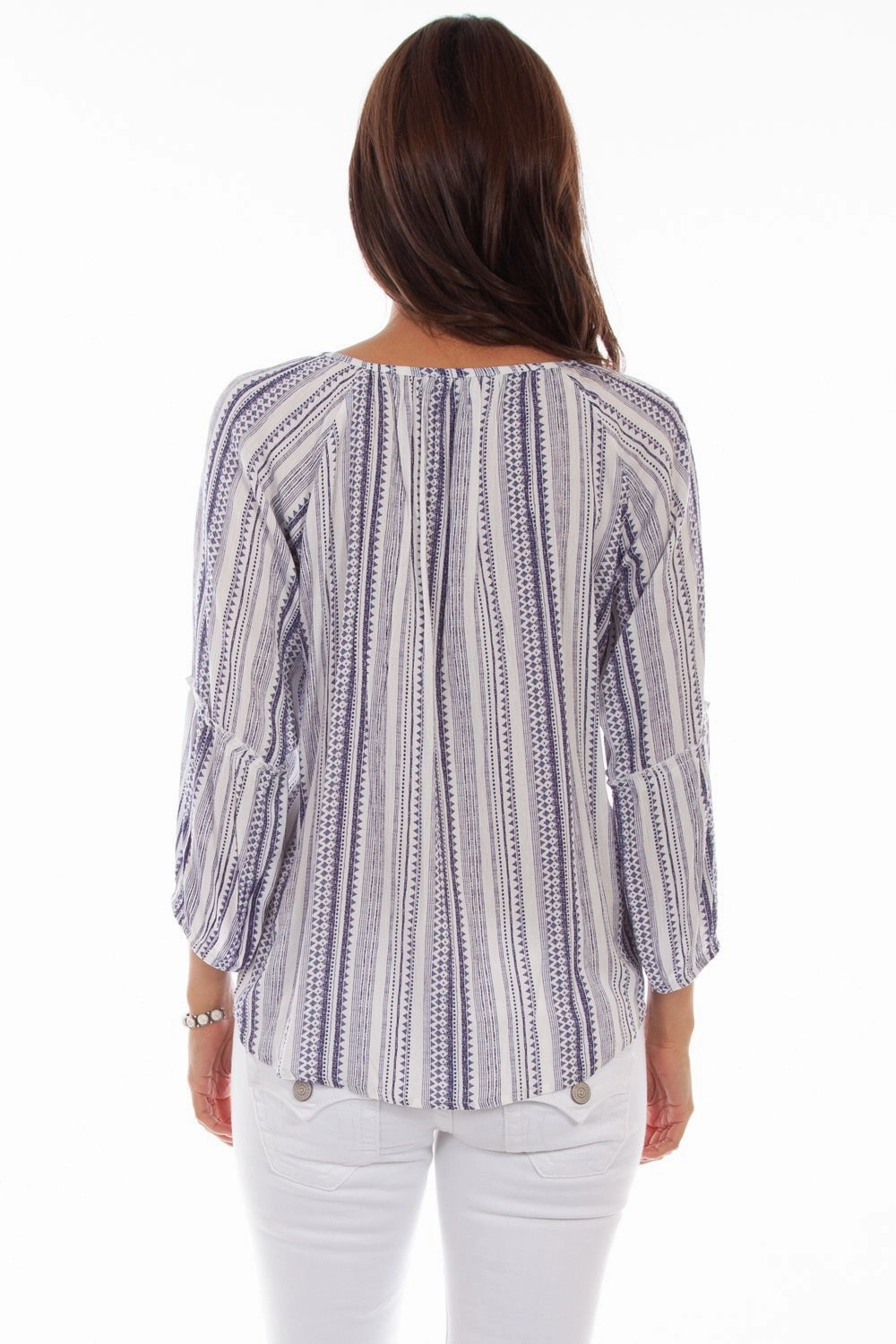 Unmatched comfort Scully Womens Navy Rayon Geo Peasant S/S Tunic