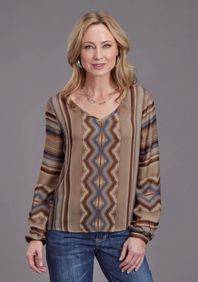 Stetson Womens Serape Herringbone Sand 100% Rayon L/S Tunic Eco Friendly Material Affordable Luxury