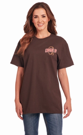 Cowgirl Up Womens Give Me Rodeo Boyfriend Chocolate 100% Cotton S/S T-Shirt Smart Look