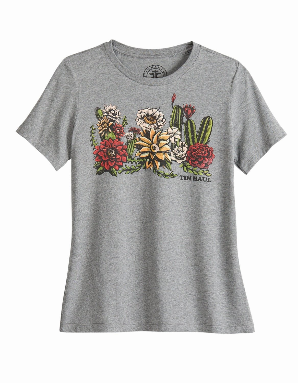 Beach Wear Mesh Insert Tin Haul Womens Cactus Garden Grey Cotton Blend S/S T-Shirt
