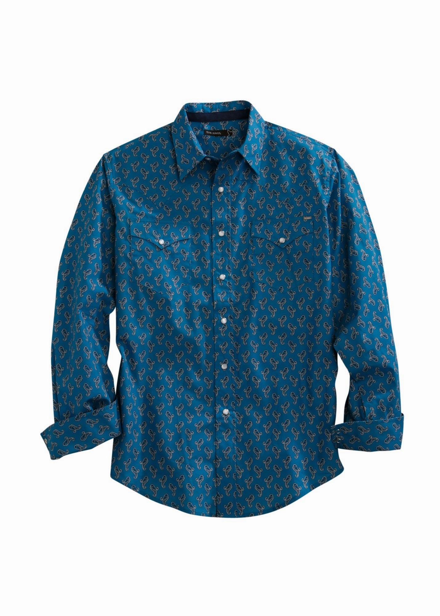 Solid Color Travel Essential Tin Haul Mens Blue 100% Cotton Grid Paisley L/S Shirt