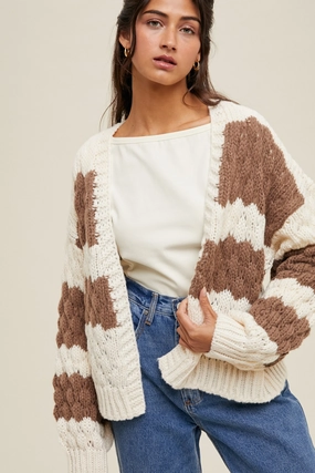 Textured Striped Cardigan Turtleneck