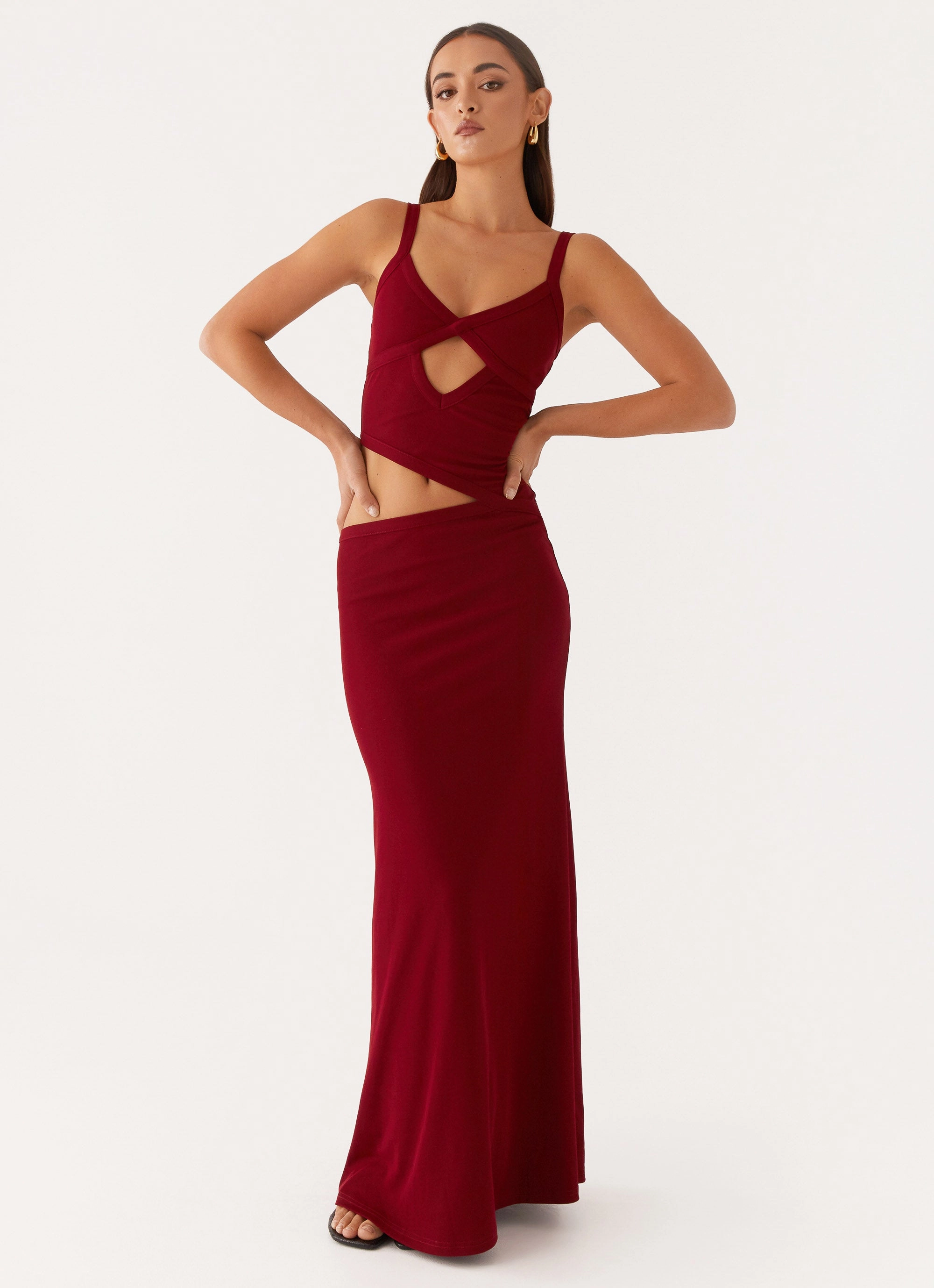 Jocelyn Maxi Dress - Maroon Light Volume
