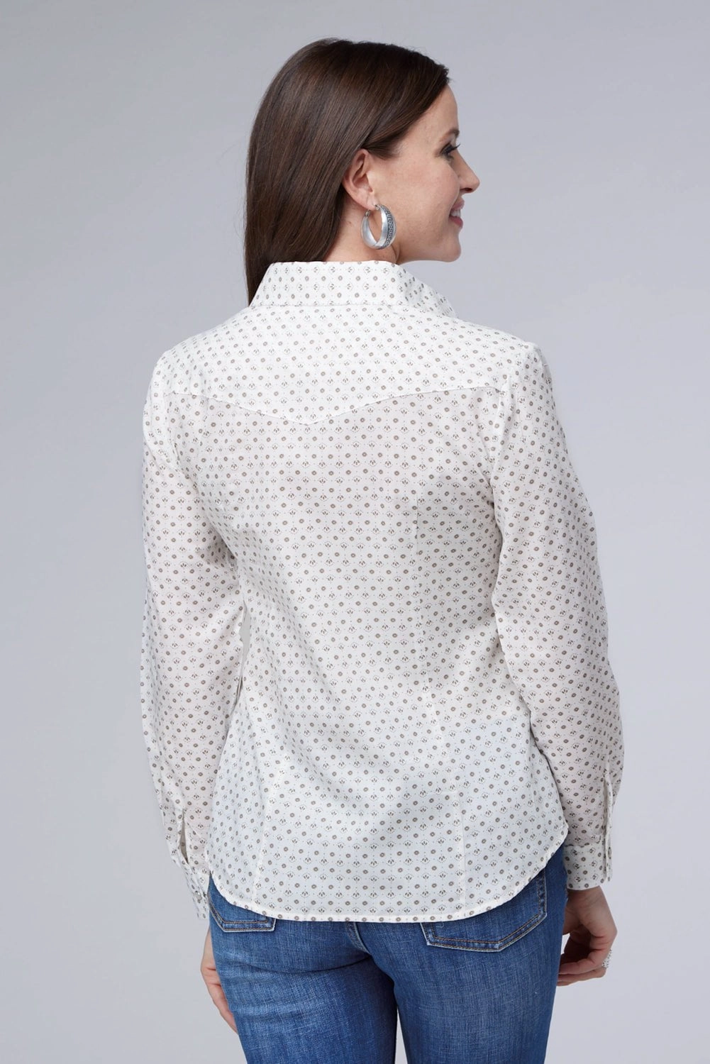 Reinforced Seams Edgy style Roper Womens 2065 Mini Floral White Cotton Blend L/S Shirt