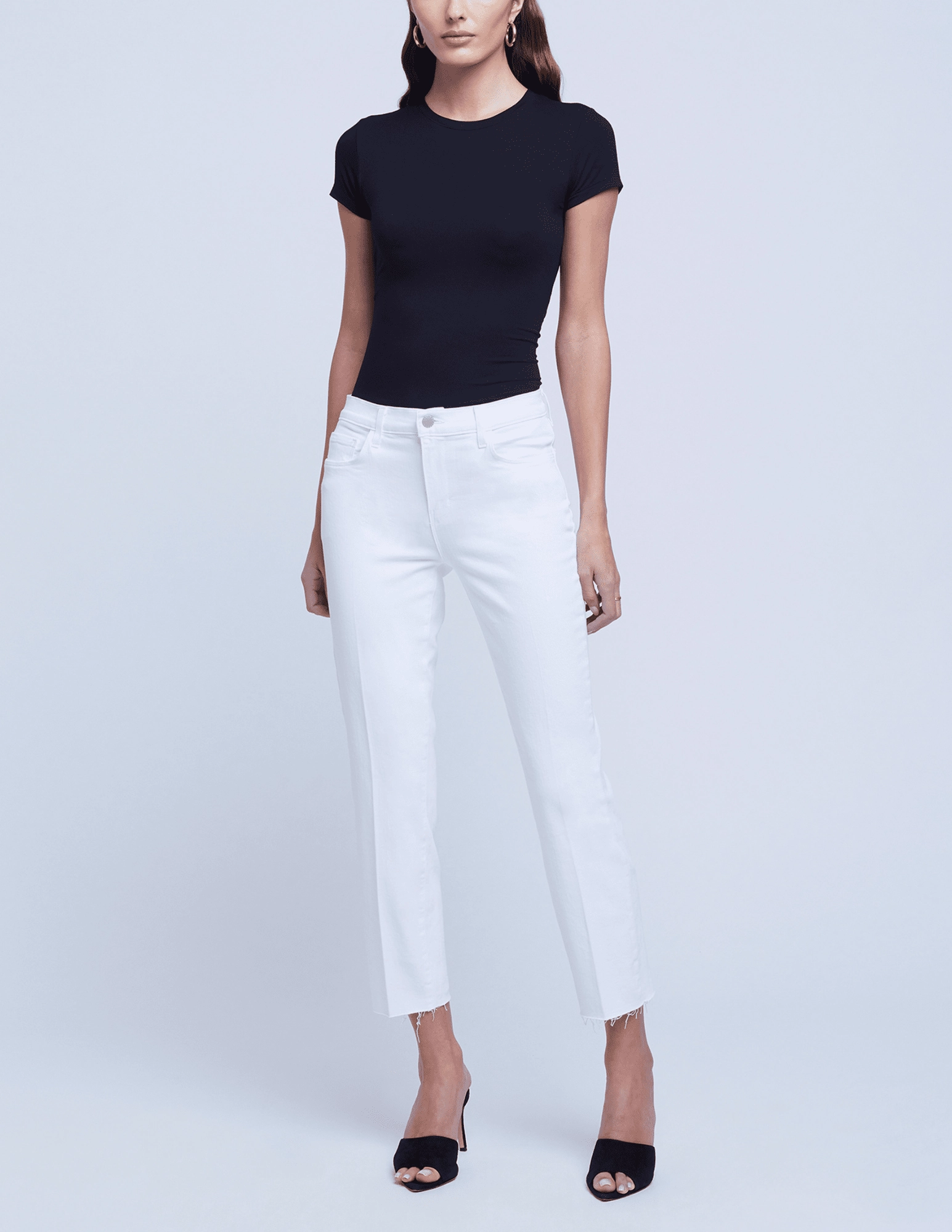 Lightweight Feel Student Outfit Work Ready L'AGENCE Sada High Rise Cropped Slim Jeans In Blanc