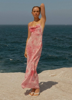 Tara Maxi Dress - Pink Print Natural Feel Flattering Shape Wear