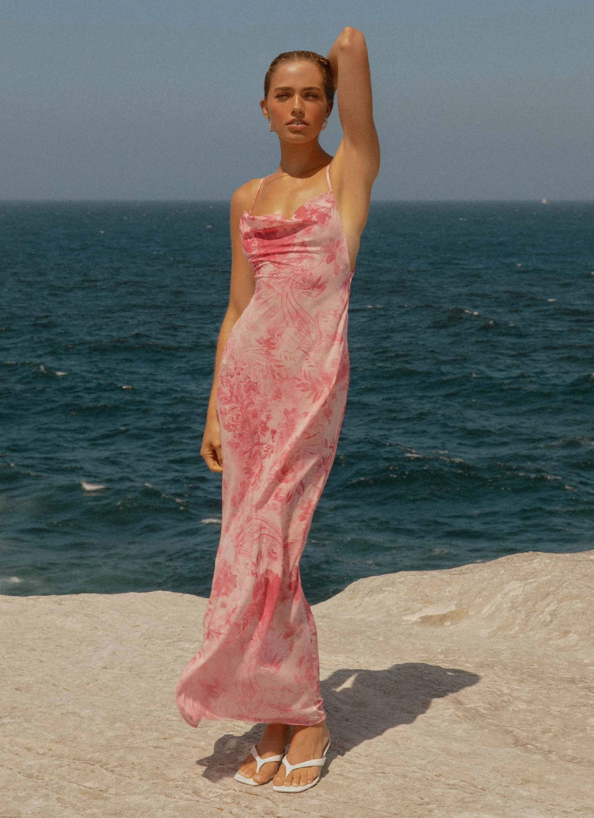 Tara Maxi Dress - Pink Print Natural Feel Flattering Shape Wear