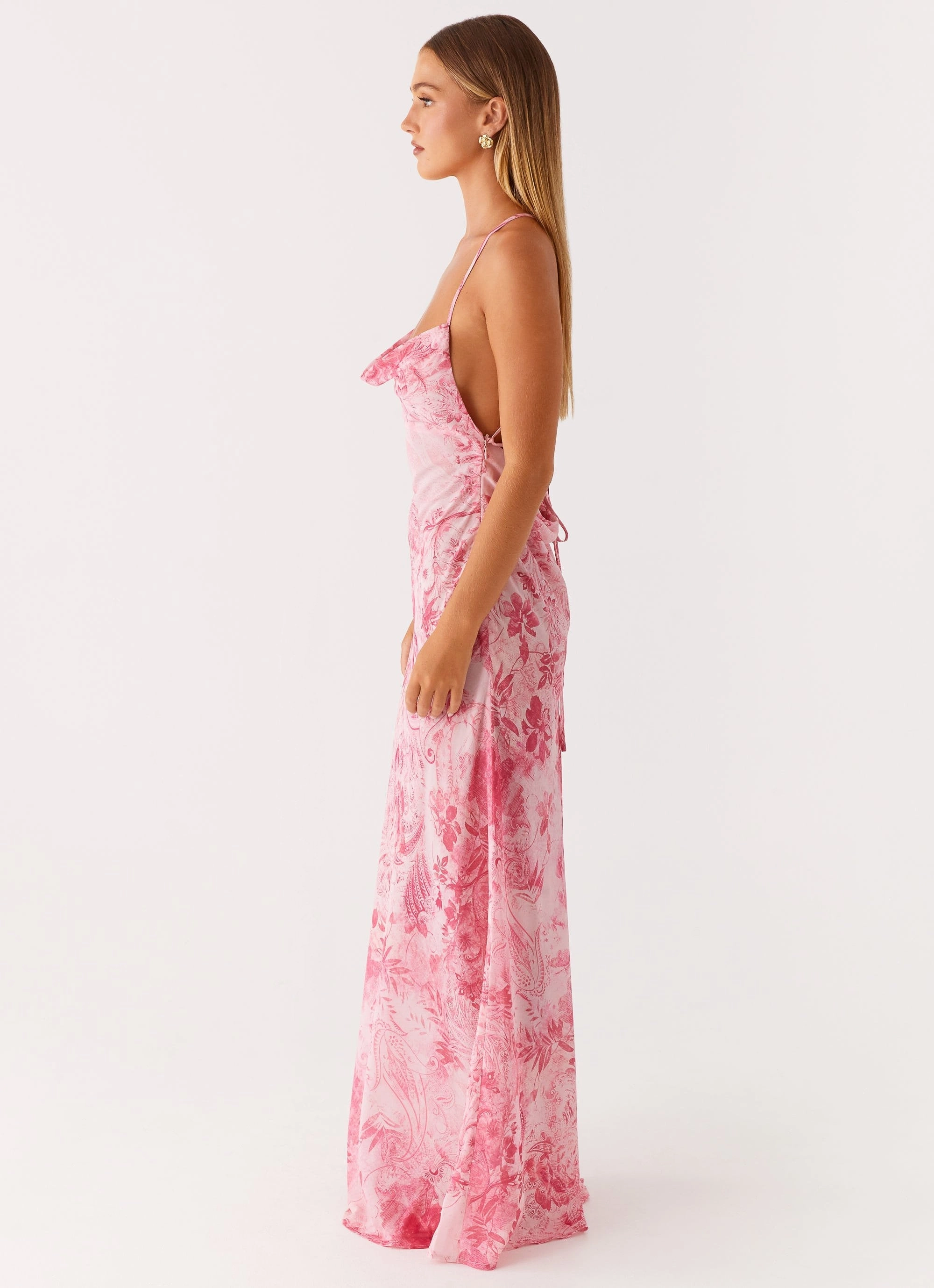 Tara Maxi Dress - Pink Print Fluid Shape Gentle Motion