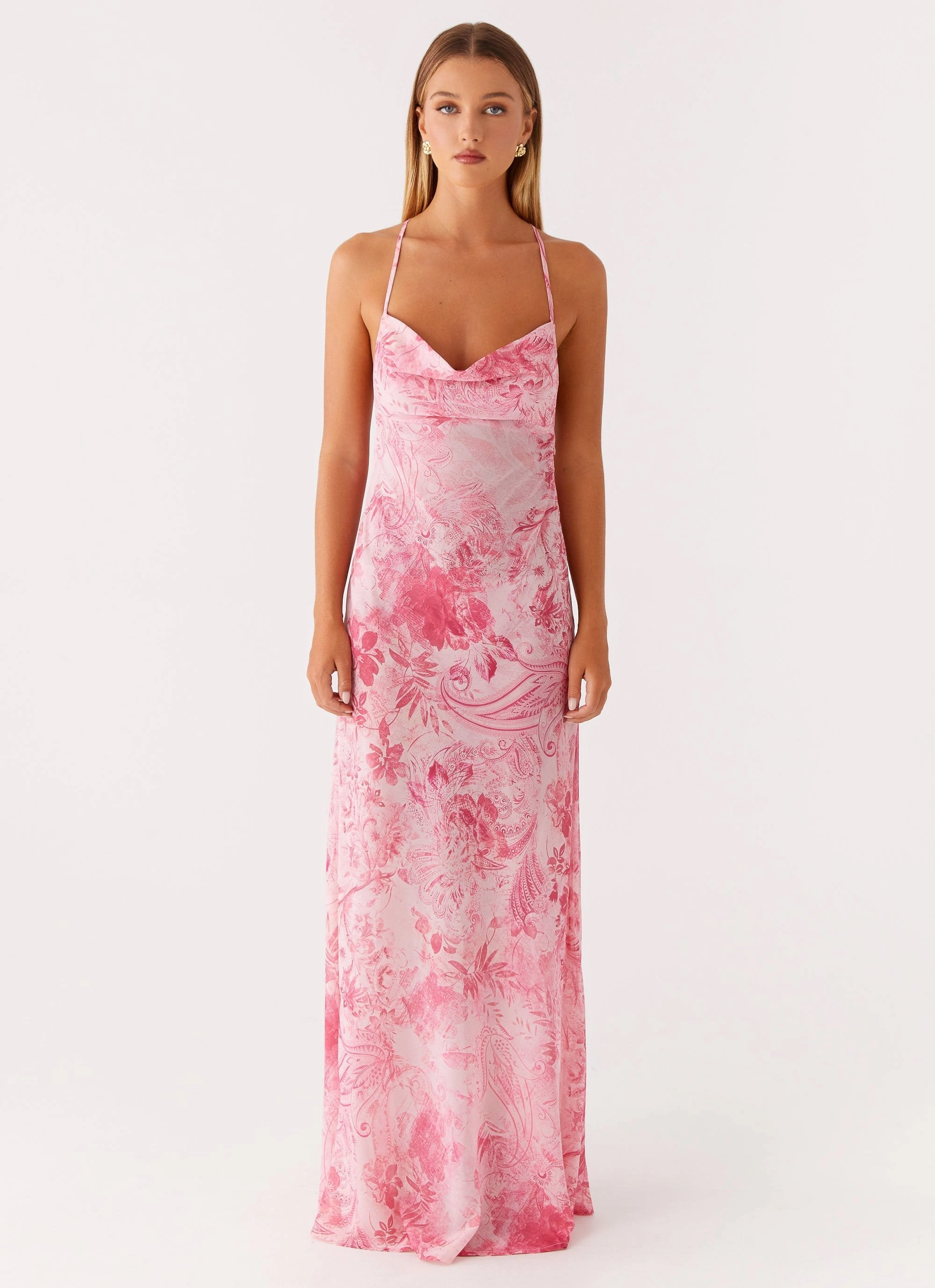 Sleek Outline Tara Maxi Dress - Pink Print