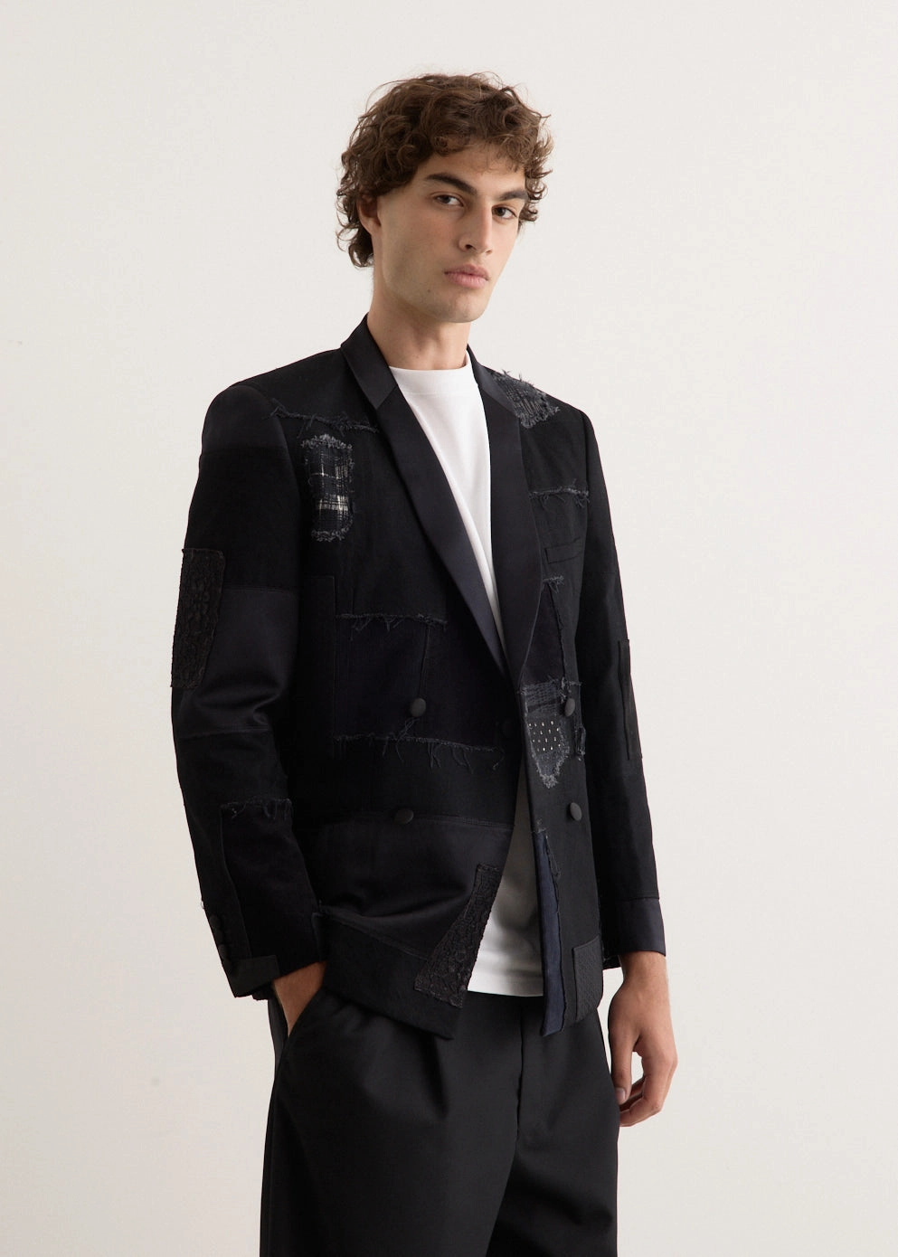 Zip Pockets EcoFriendlyInsulation Cotton Denim x Multi Fabrics Patchwork Jacket