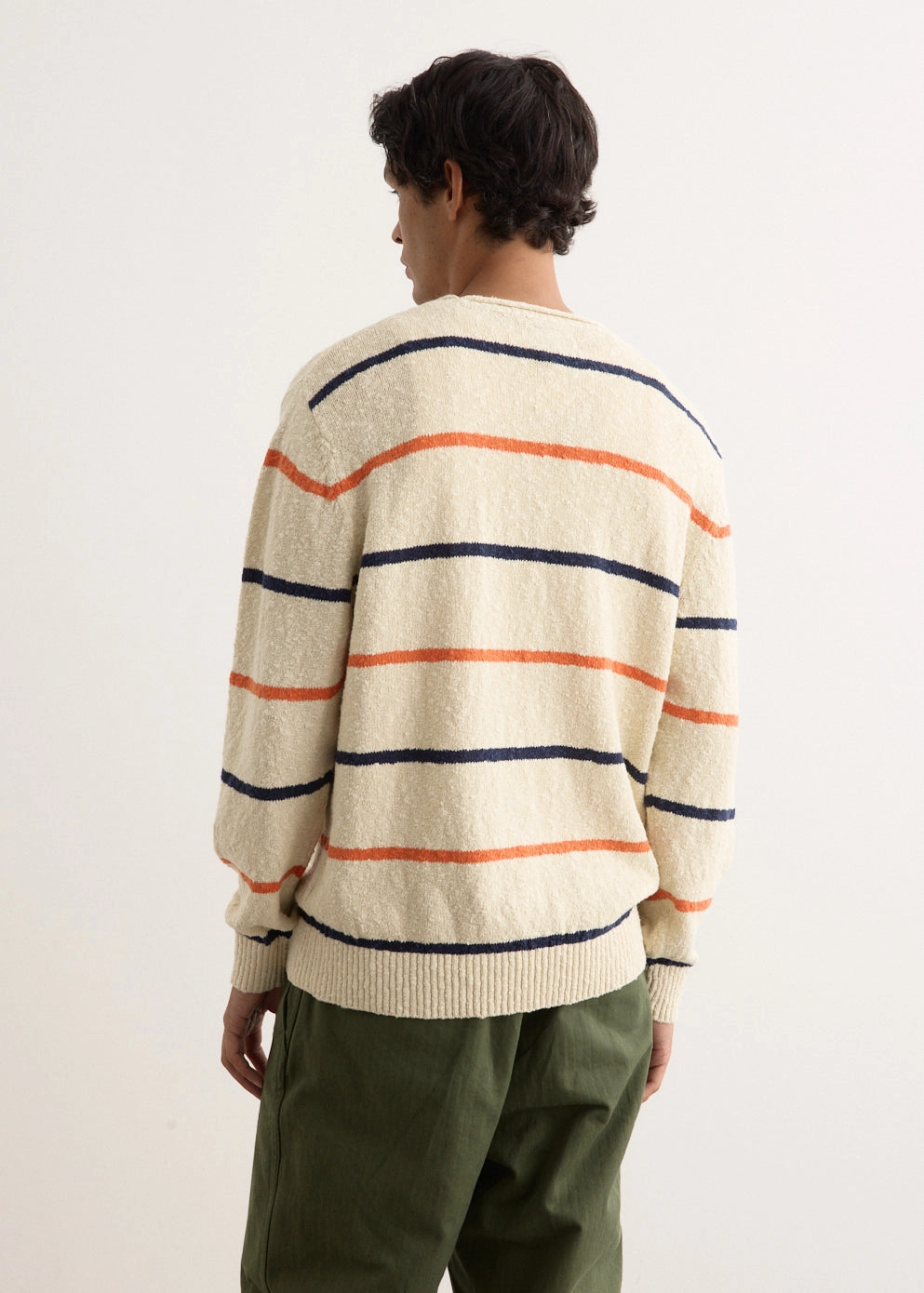 Cotton Linen Slab Stripe Crewneck Colorfast Clothing
