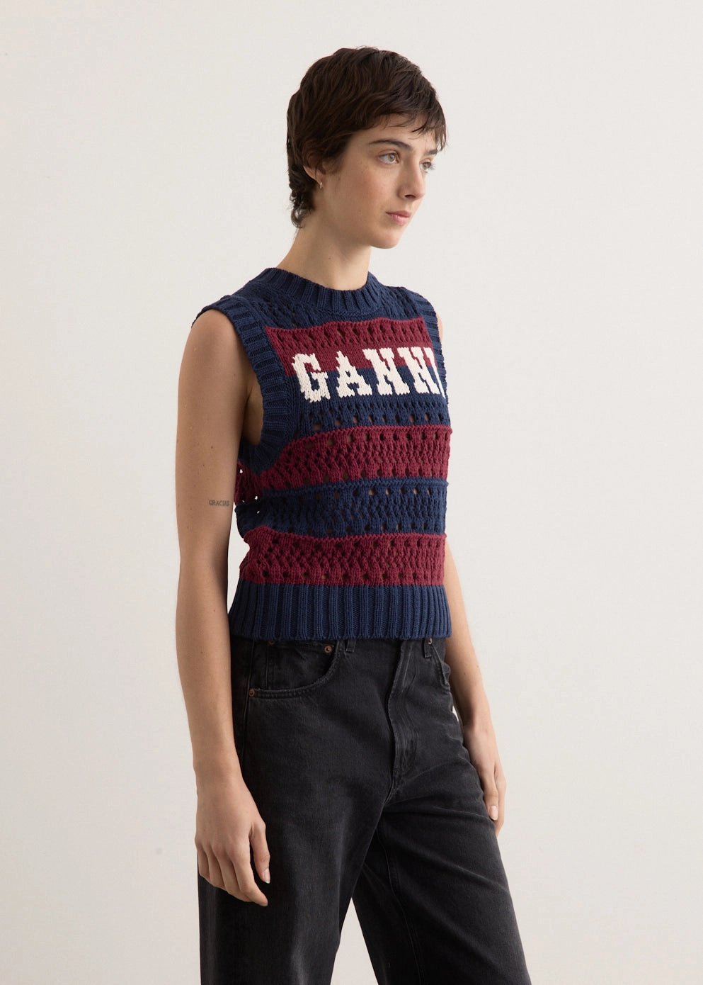 Tagless Labeling Cotton Mix Striped Vest