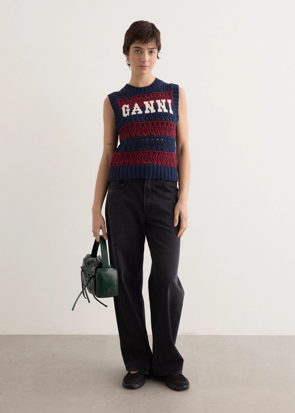 Cotton Mix Striped Vest Interlock Ribbed Collar Outdoor Casual Look