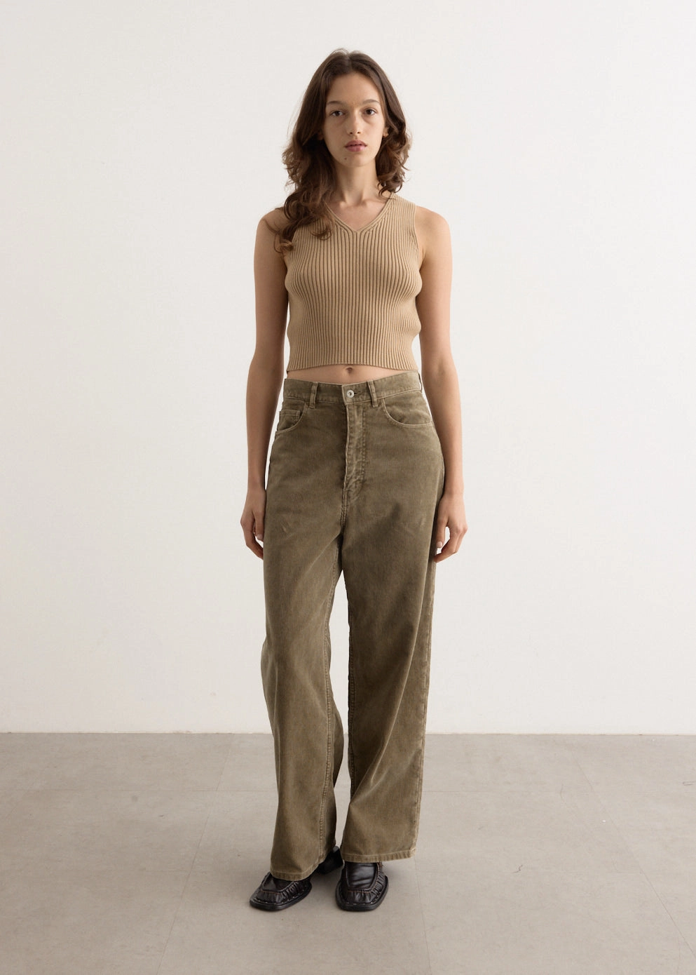 Cotton Silk Rib Knit V-Neck Vest Cozy Weekend