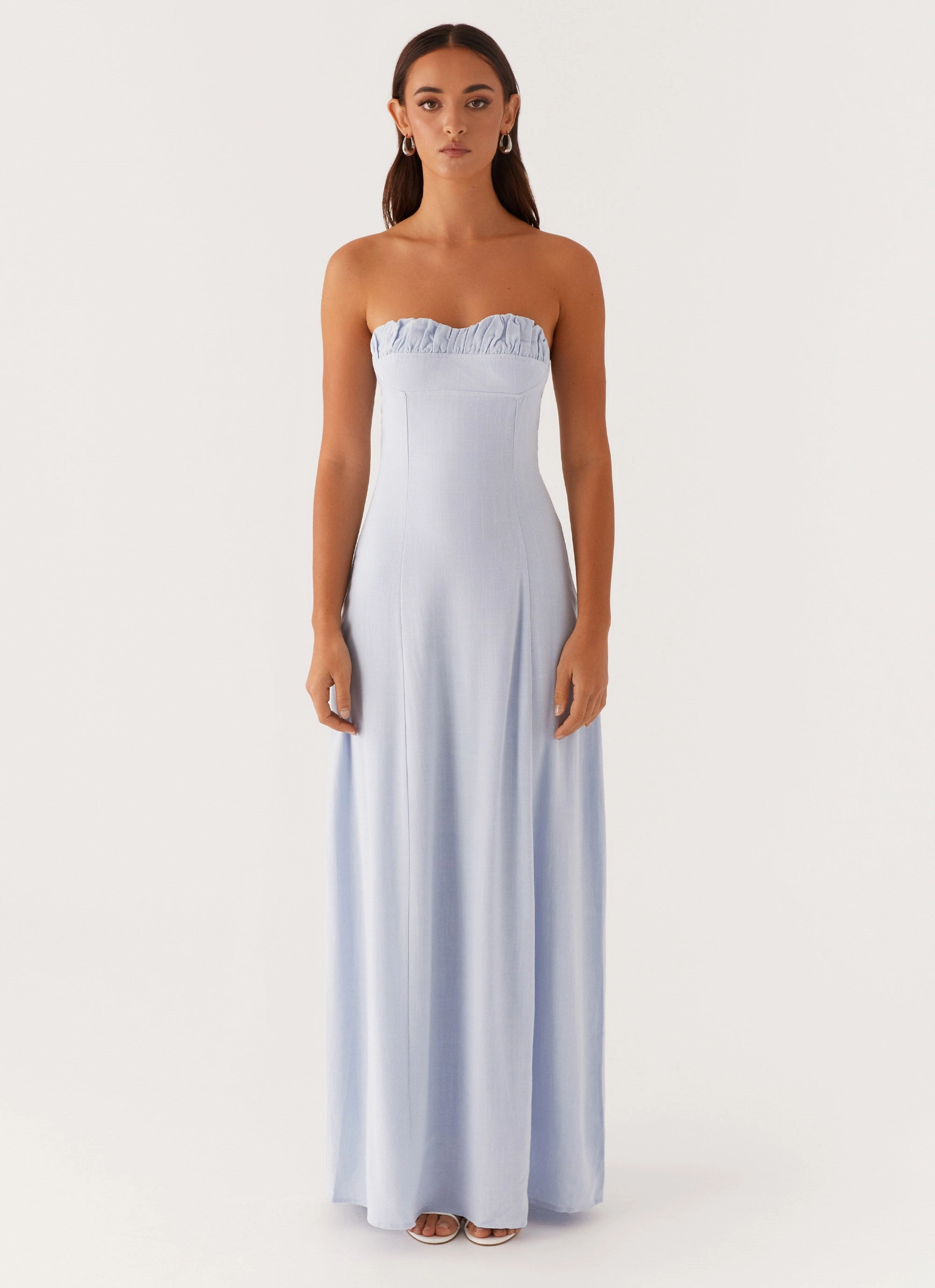 Square Neck BreathableLining Tayla Linen Maxi Dress - Blue