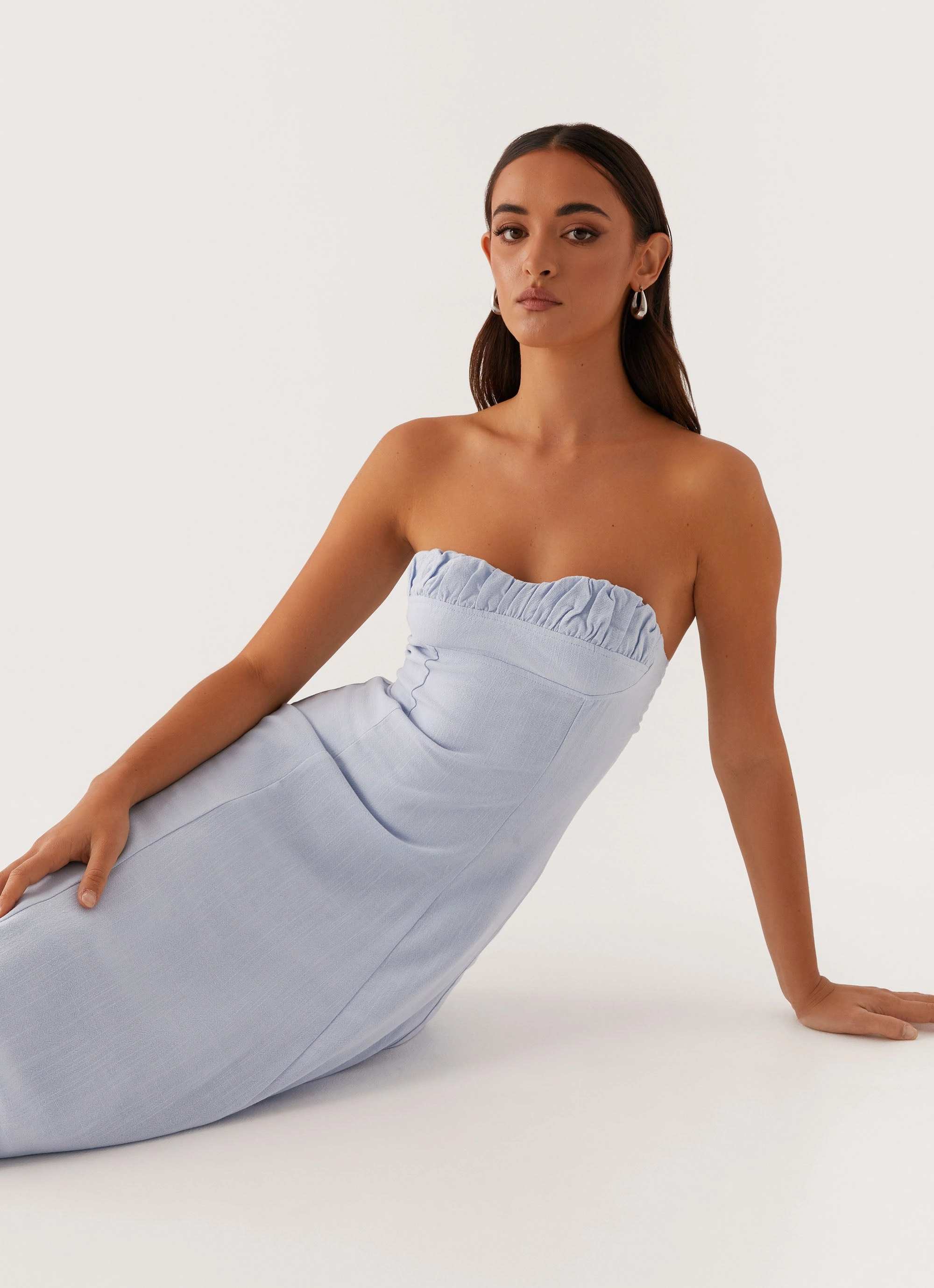 Tayla Linen Maxi Dress - Blue Romantic Soft Delicate Details