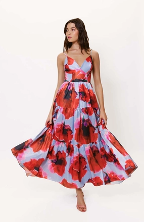 Dreamy Presence LowProfileZipper Russo Dress in Periwinkle/Red Blot Floral