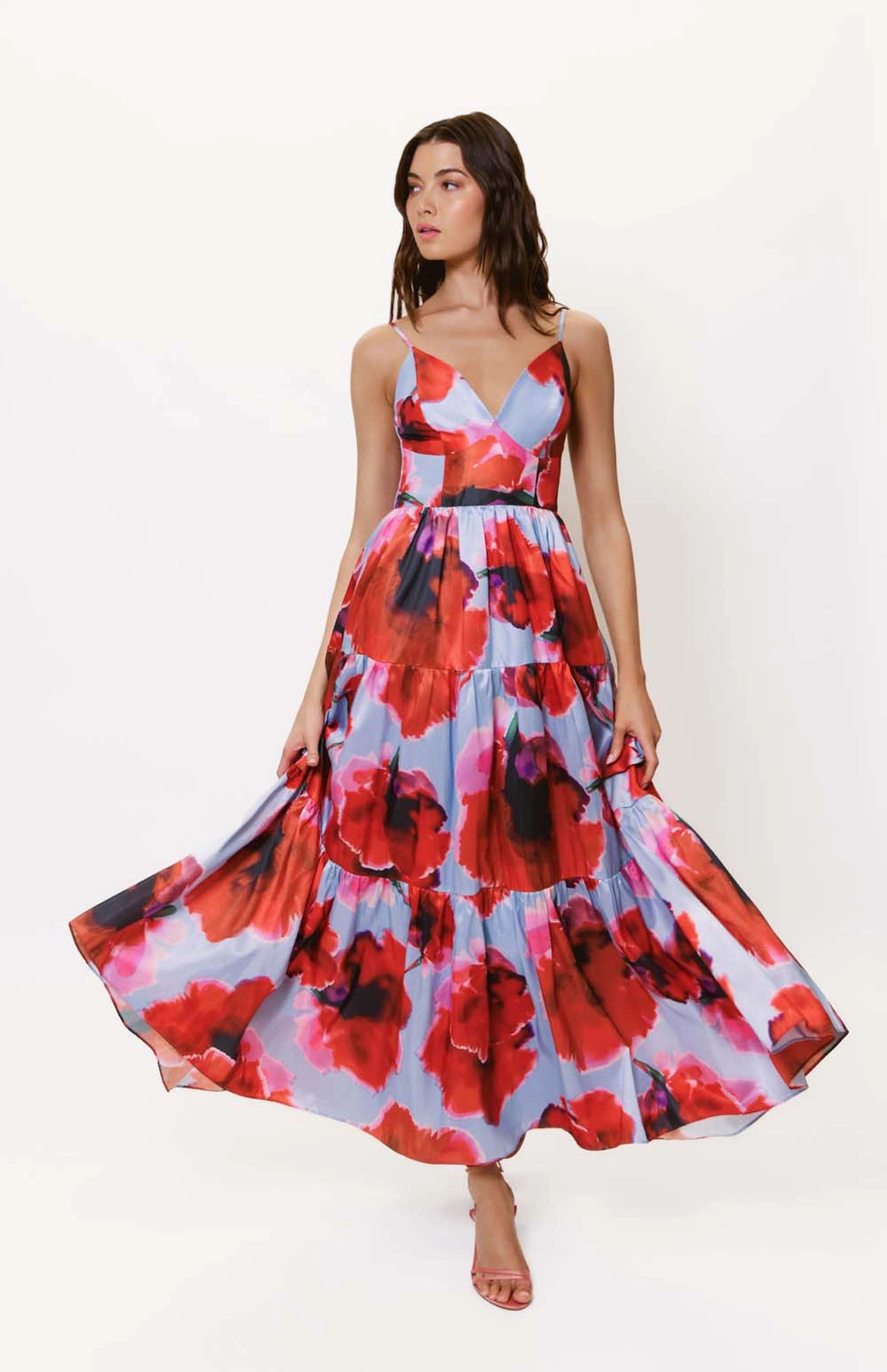 Dreamy Presence LowProfileZipper Russo Dress in Periwinkle/Red Blot Floral