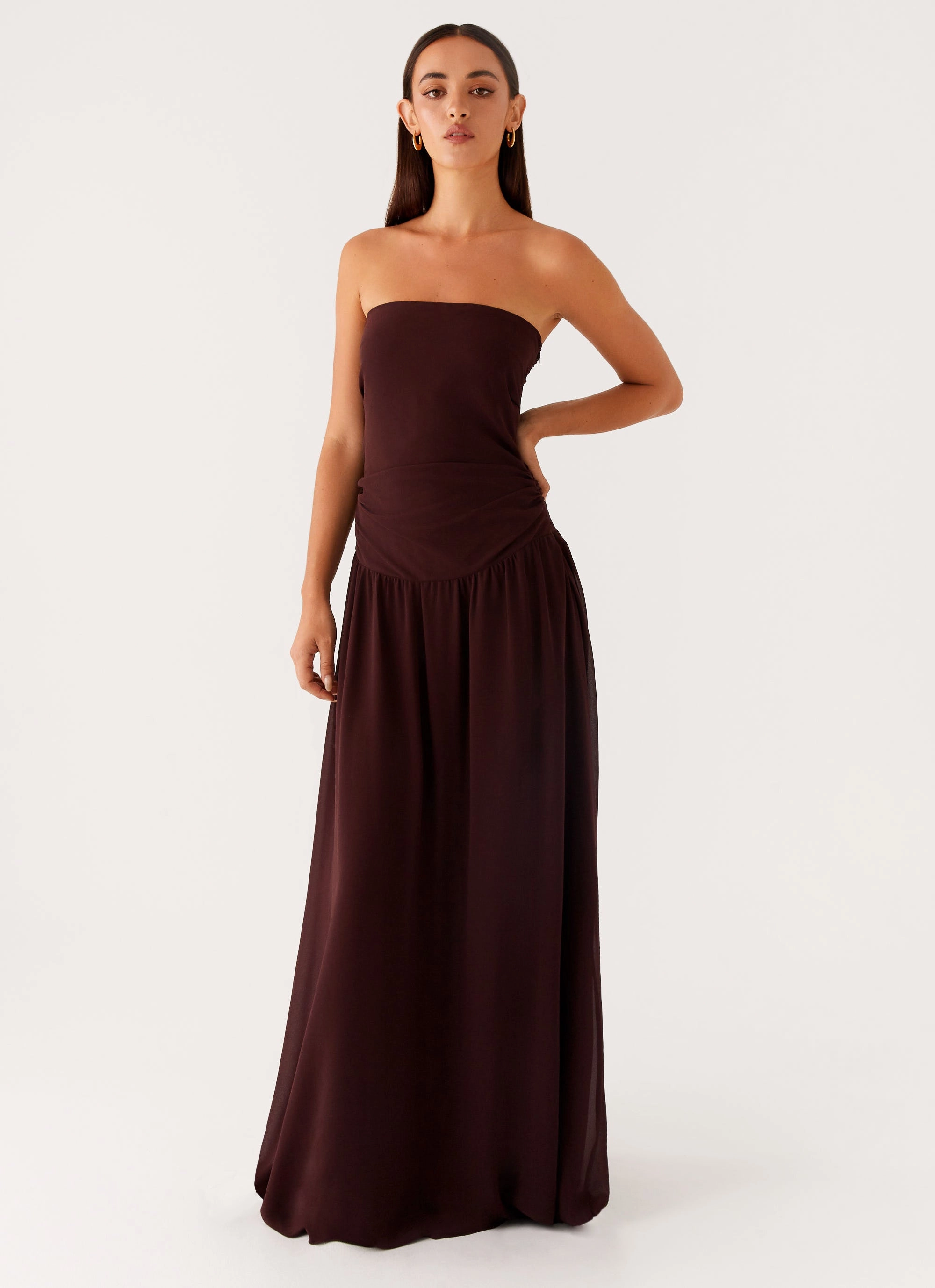 Cap-Sleeve Seasonal Comfort Covia Strapless Maxi Dress - Dark Chocolate