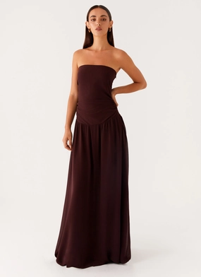 Cap-Sleeve Seasonal Comfort Covia Strapless Maxi Dress - Dark Chocolate