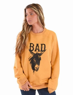 Cowgirl Tuff Womens Bad A$$ Orange Poly/Rayon Sweatshirt Versatile Style Anti Static Treatment