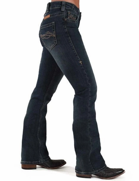 Parent Style Evening Stroll Festival Outfit Cowgirl Tuff Womens Don't Fence Me In Dark Wash Cotton Blend Jeans