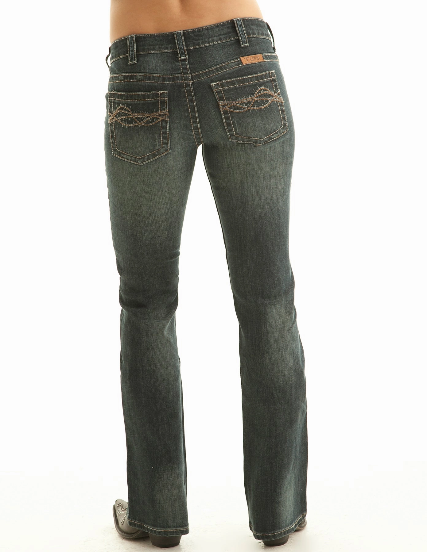 Cowgirl Tuff Womens Don't Fence Me In Dark Wash Cotton Blend Jeans Multi Pocket Design