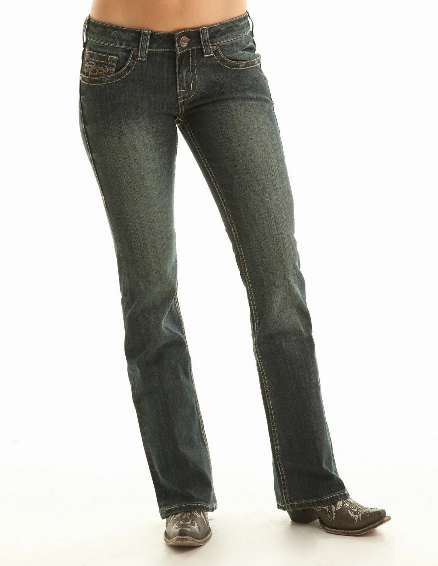 City Walk Casual Friday Cowgirl Tuff Womens Don't Fence Me In Dark Wash Cotton Blend Jeans
