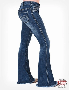 Stay Comfortable Non Fading Technology Cowgirl Tuff Womens Hurricane Trouser Dark Wash Cotton Blend Jeans