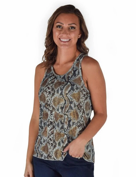 Cowgirl Tuff Womens Lightweight Snake Dusty Blue Polyester S/L Tank Top Workwear Approved