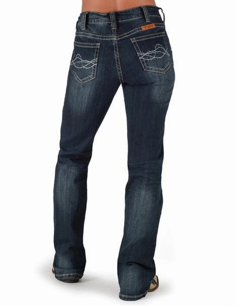 Easy Essentials Anti Slip Waistband Cowgirl Tuff Womens Lisa's Legacy Dark Wash Cotton Blend Jeans