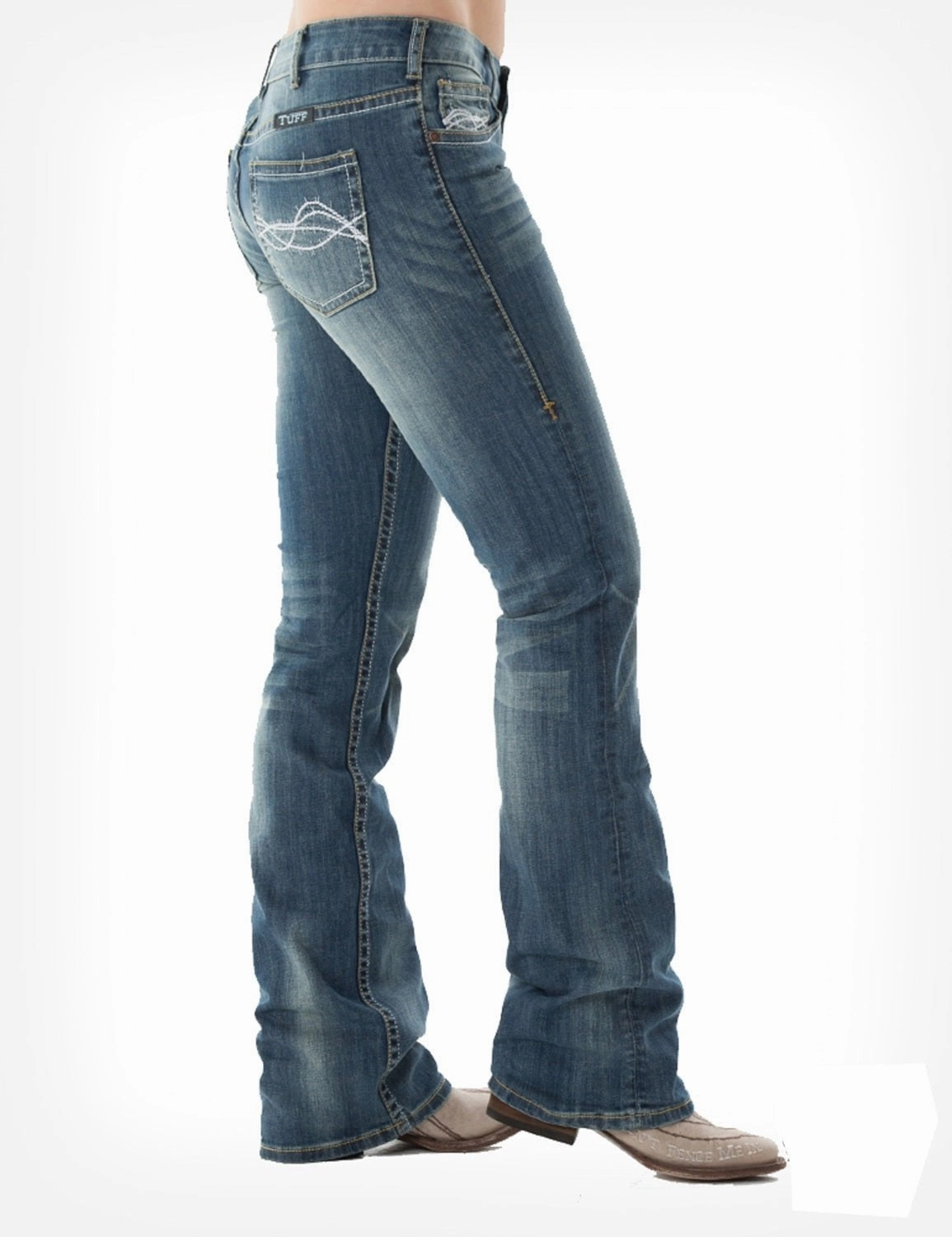 Cowgirl Tuff Womens Medium Wash Cotton Blend Jeans DFMI Bootcut Work Meeting Unisex Wear Weekend Warrior Adaptive Stretch Fabric