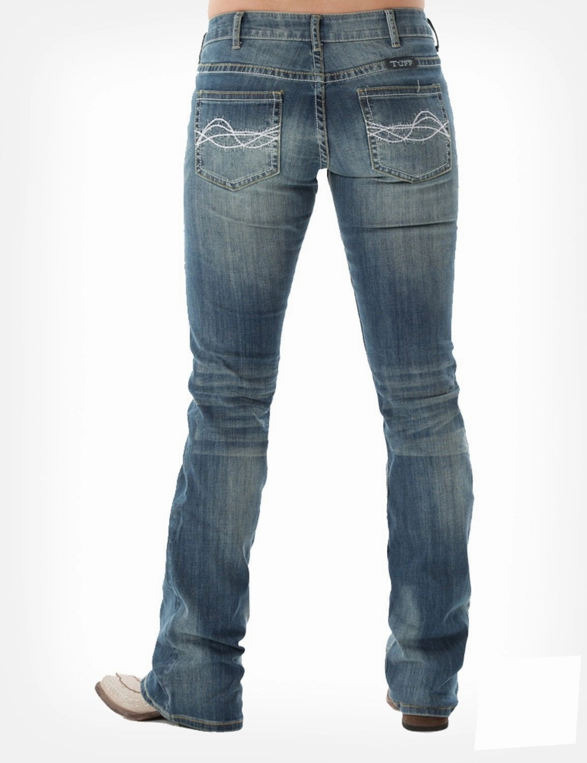 Cowgirl Tuff Womens Medium Wash Cotton Blend Jeans DFMI Bootcut Softened Fabric Mood Fit
