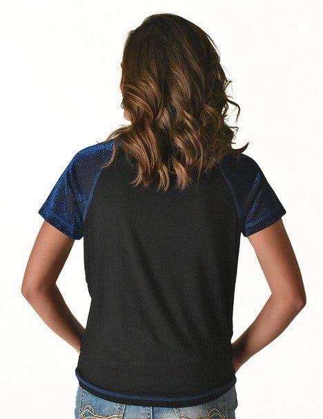Hiking Gear Modern Fit Cowgirl Tuff Womens Never Give Up Shimmer Blue Nylon S/S T-Shirt